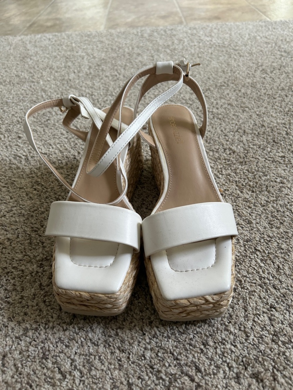 Shoe Dazzle White Espadrille Platform Slingback Heels